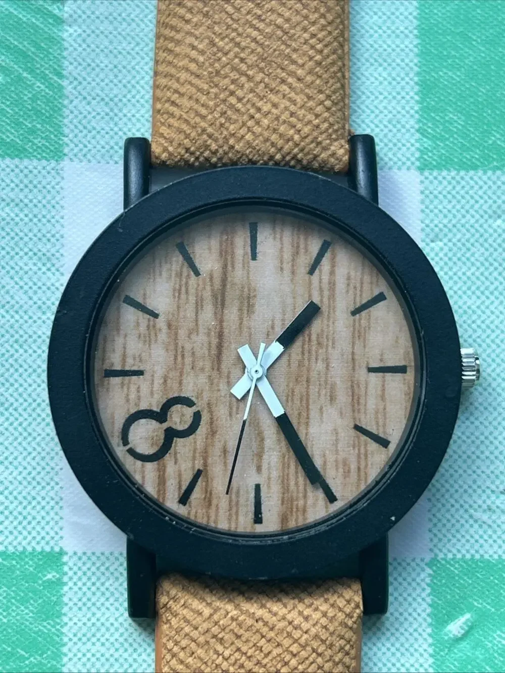 Black Case Wood Style Dial Quartz Watch